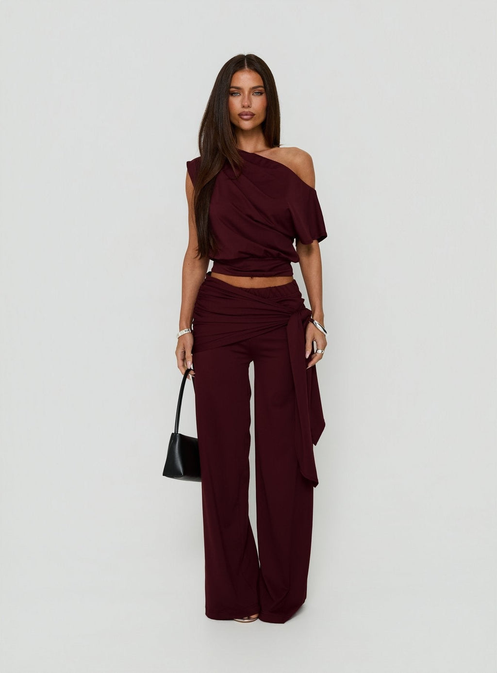 Hadlia Tie Waist Pants Burgundy