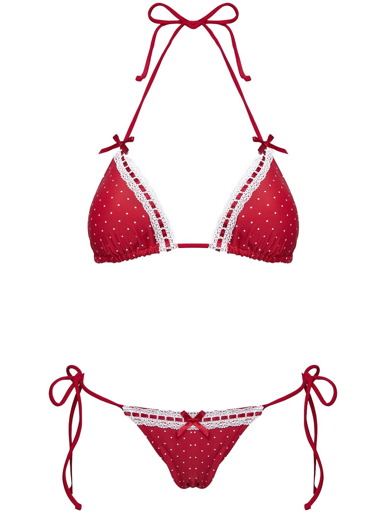 Jenner Triangle Bikini Top Red Polka