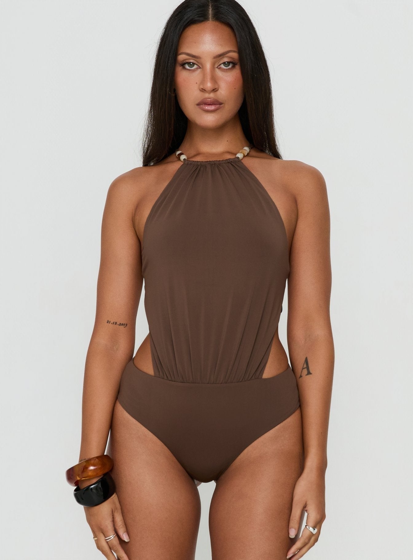 Noree Bead Detail Bodysuit Mocha