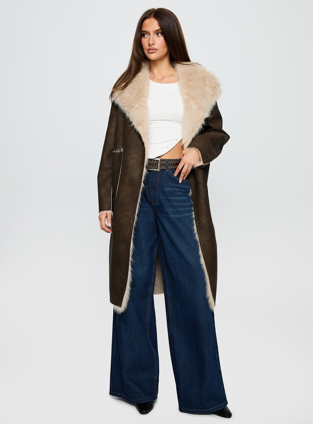 Kairos Shearling Detail Coat Brown