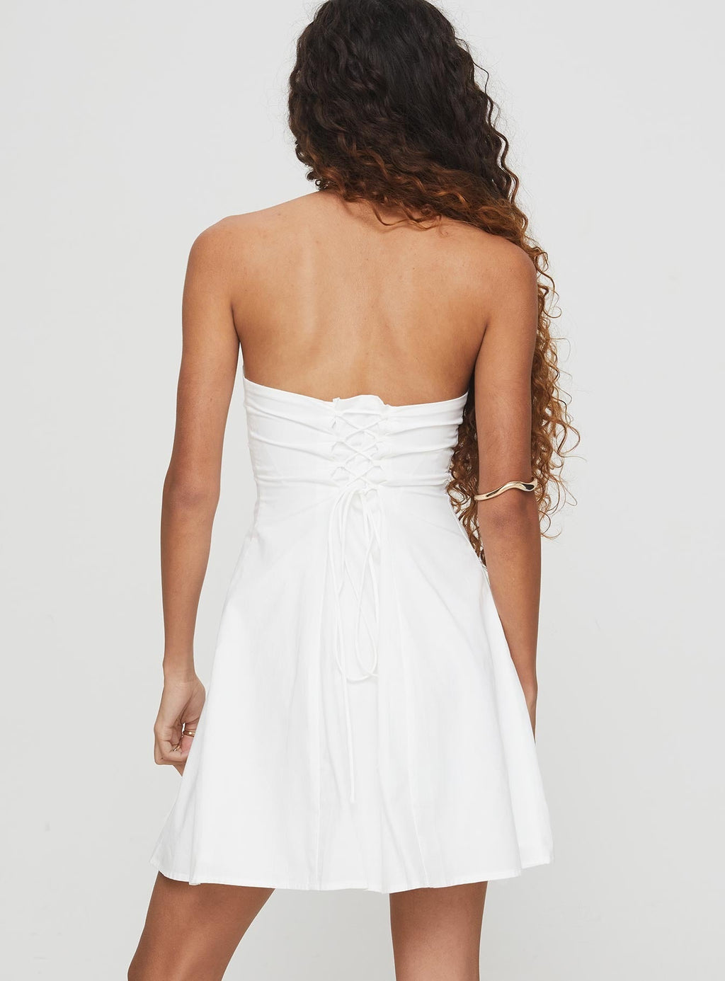 Kisses Lace Up Mini Dress White