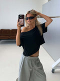 Bailea Off Shoulder Cropped Tee Black