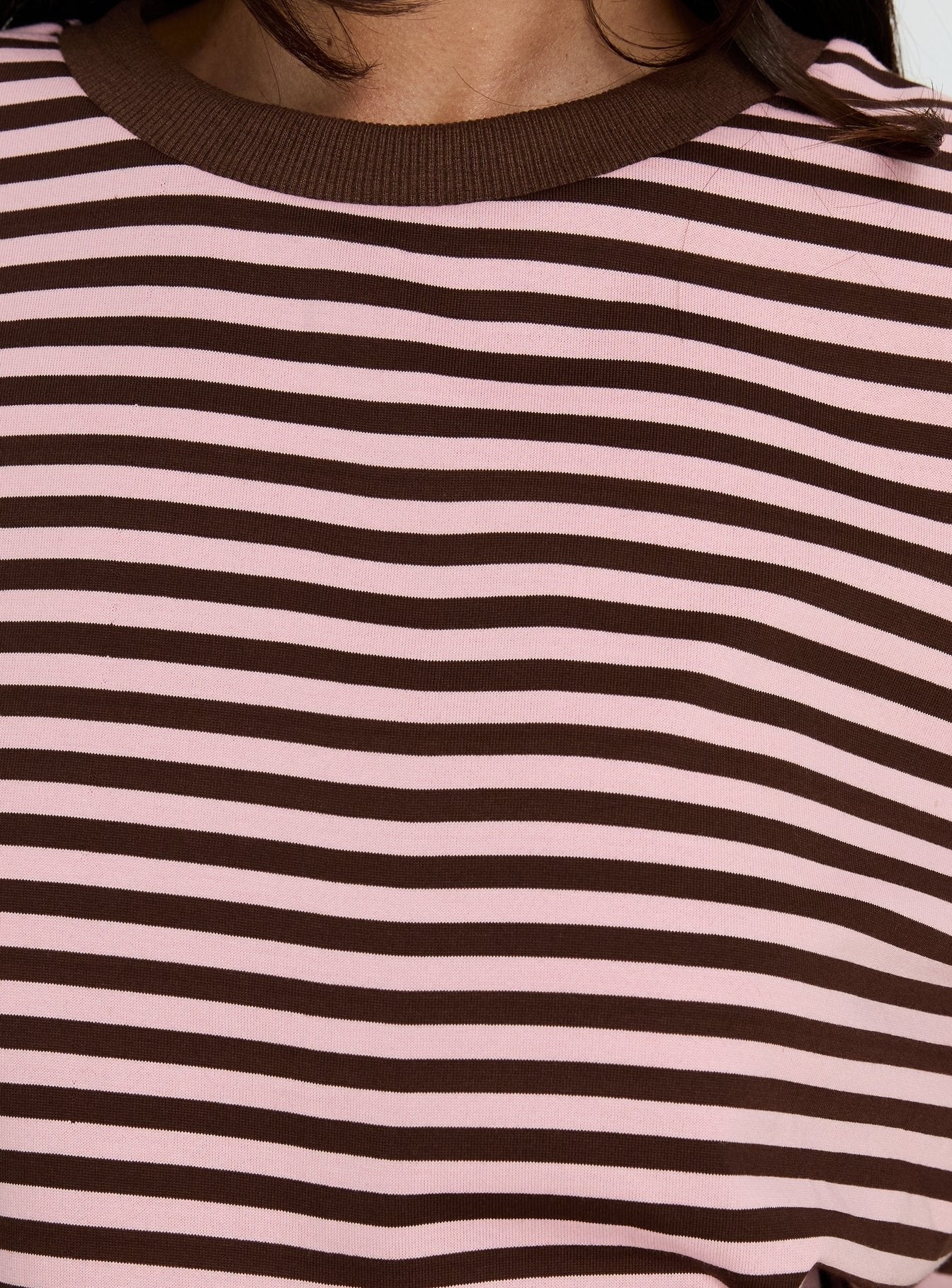 Settle Down Short Sleeve Top Pink / Brown Stripe