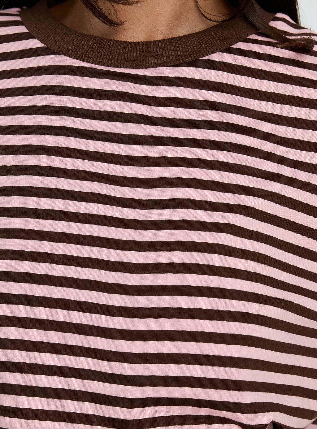 Settle Down Short Sleeve Top Pink / Brown Stripe