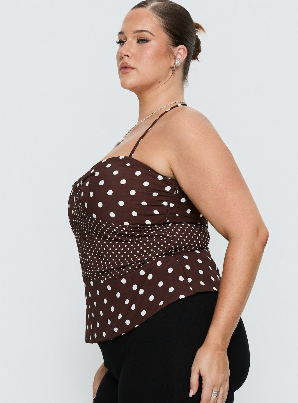 Marguerite Halter Top Brown Polka Curve