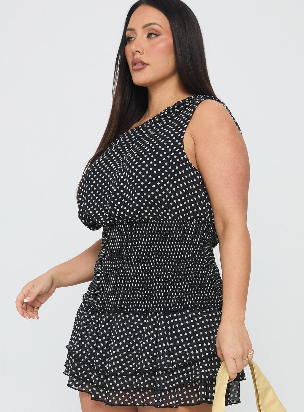 Ready To Party Off Shoulder Top Black Polka Dot Curve