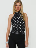 Eliannah High Neck Sleeveless Top Black Polka Dot