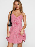 Hold Her Ruched Mini Dress Red Gingham