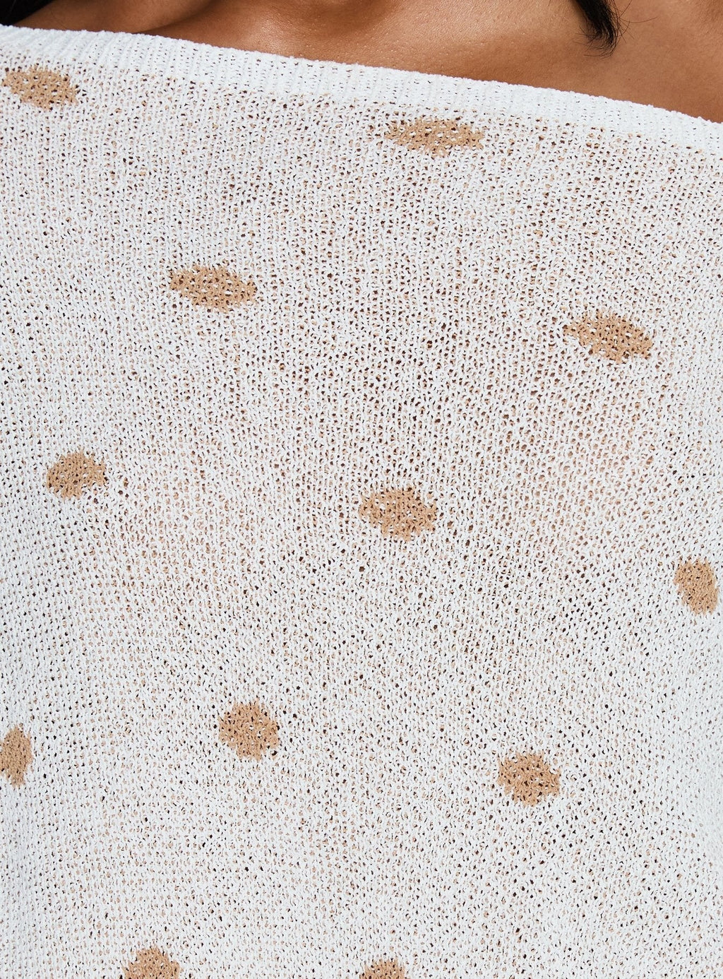 Harvy Off Shoulder Knit Sweater White Polka