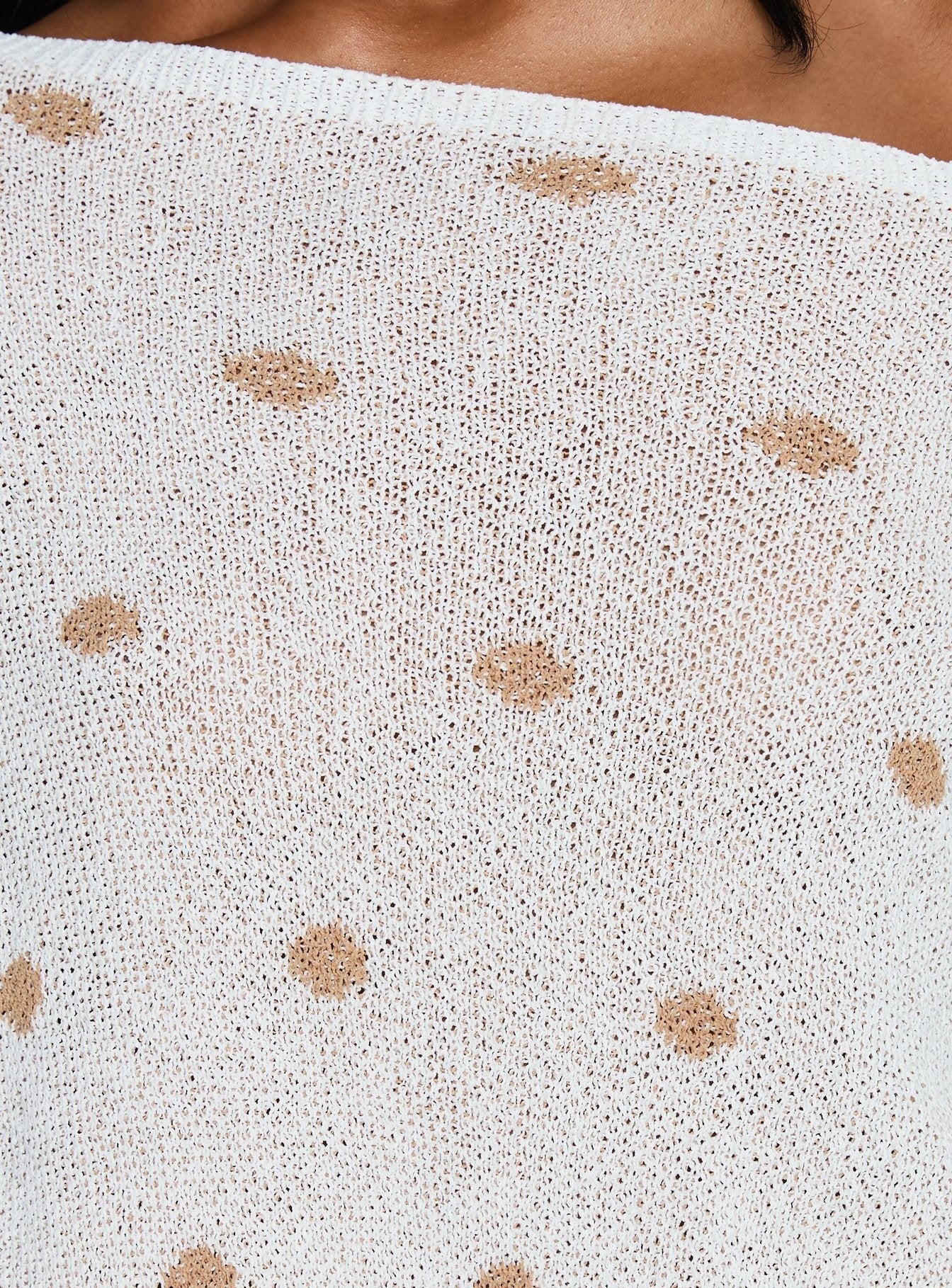Harvy Off Shoulder Knit Sweater White Polka