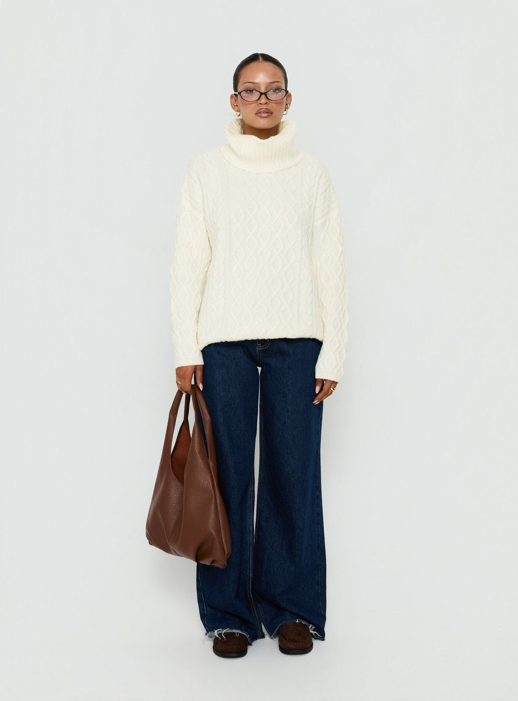 Delah Cable Knit Roll Neck Jumper Cream