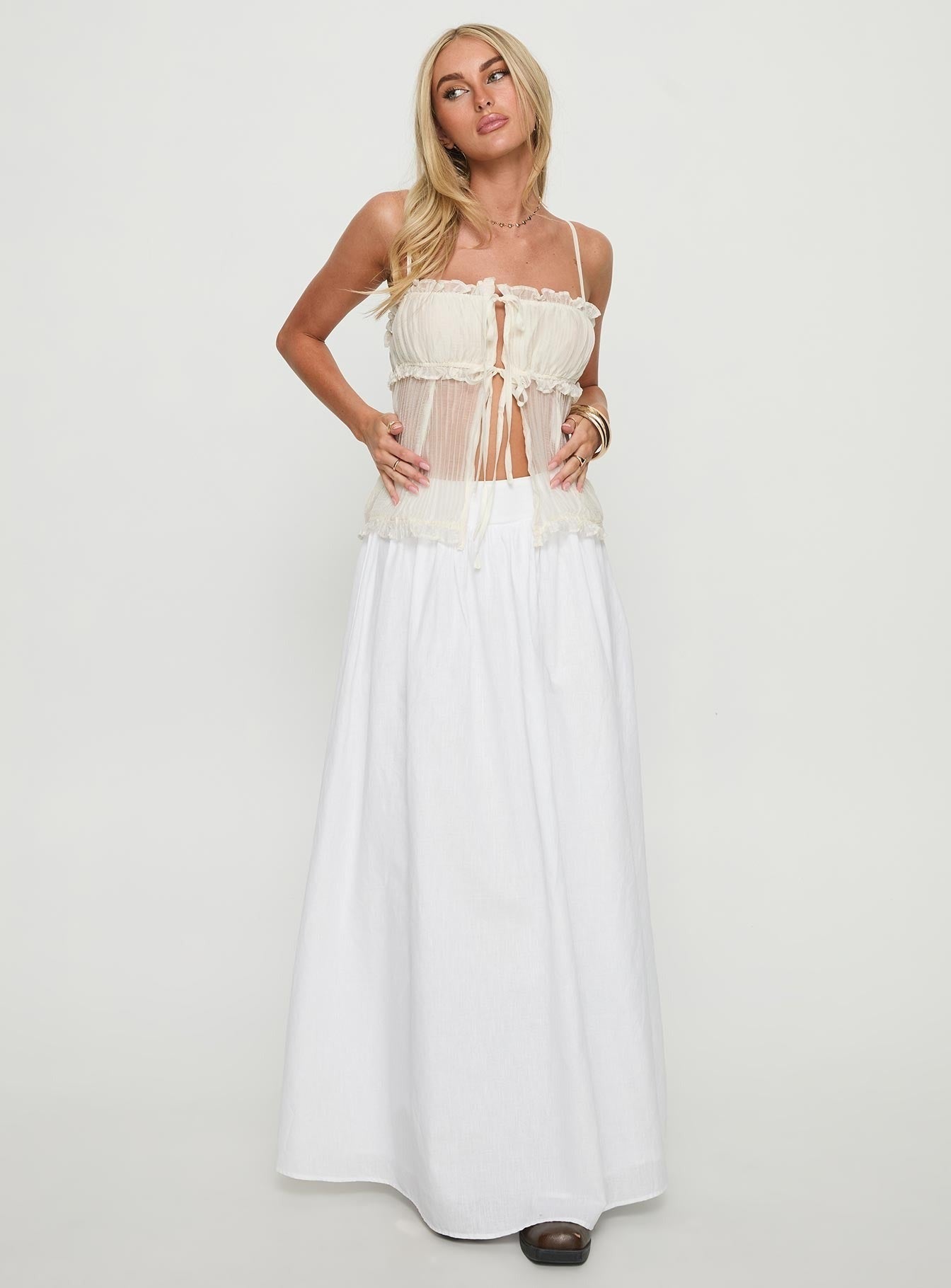 Levonne Textured Layered Bust Shirt Cream