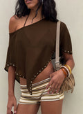 Rubez Terry Towelling Micro Shorts Brown Stripe