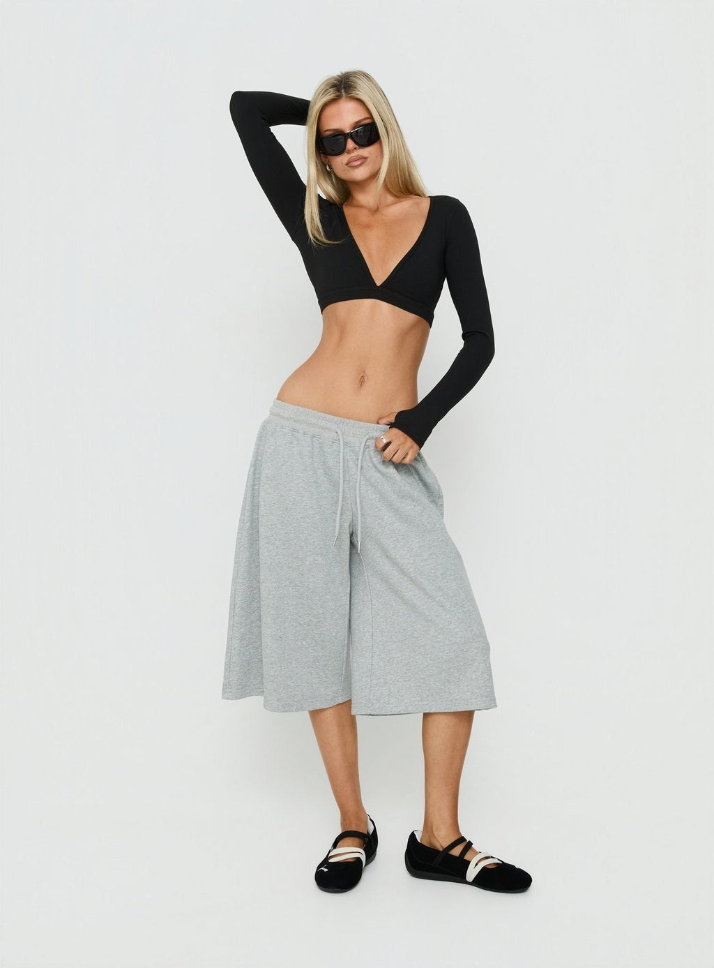 Lolah Long Sleeve Micro Crop Top Black