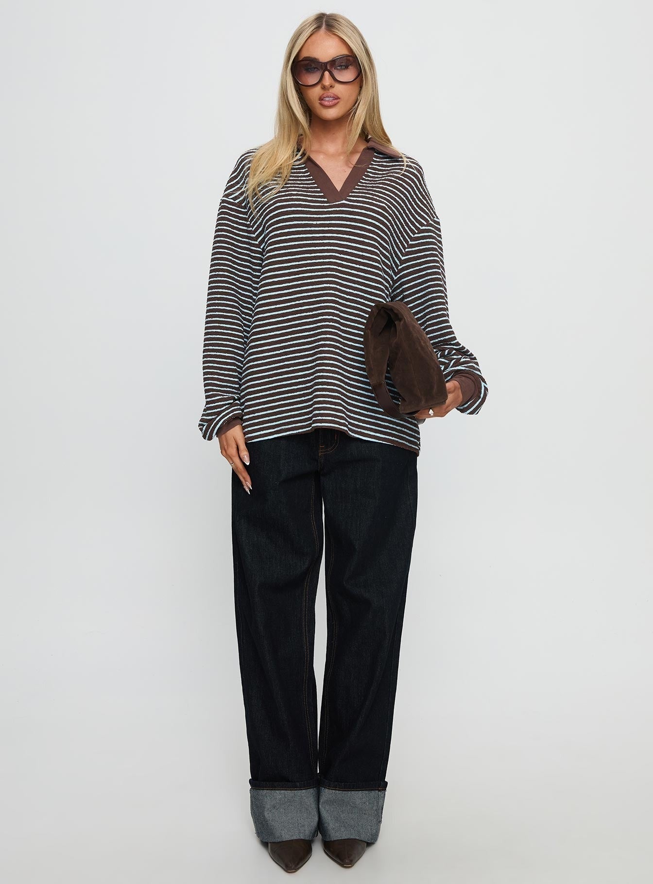 Rigbys Collared Jumper Brown / Blue Stripe