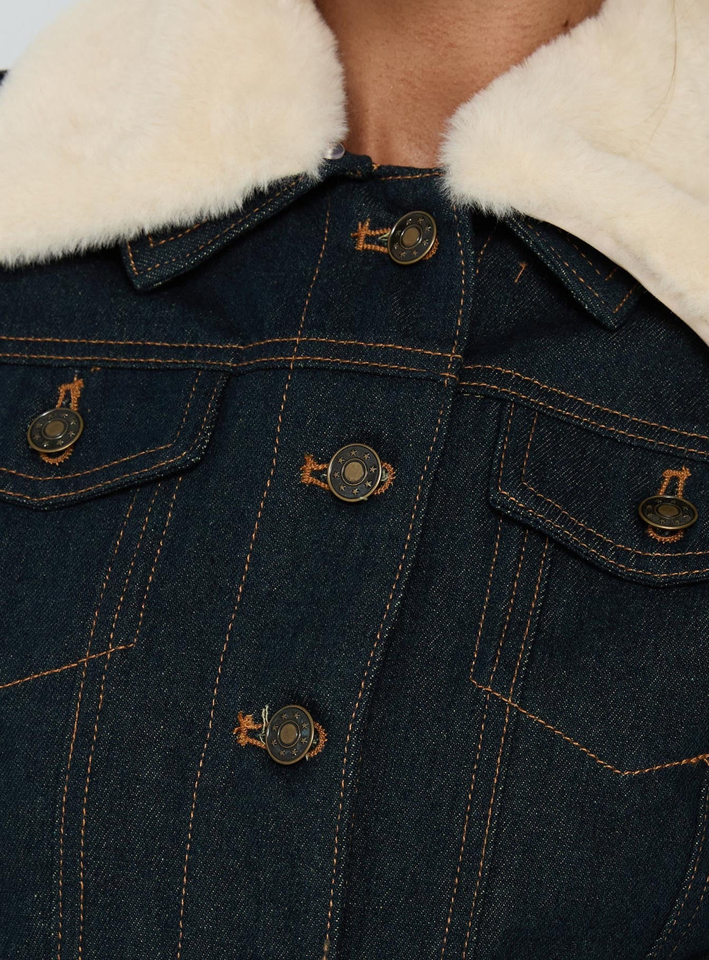 Apres Faux Fur Trim Denim Jacket Indigo