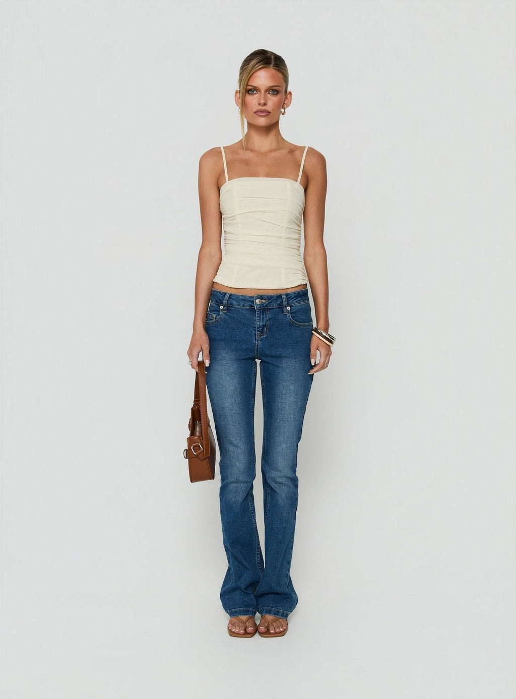 Missimo Ruched Mesh Corset Top Cream