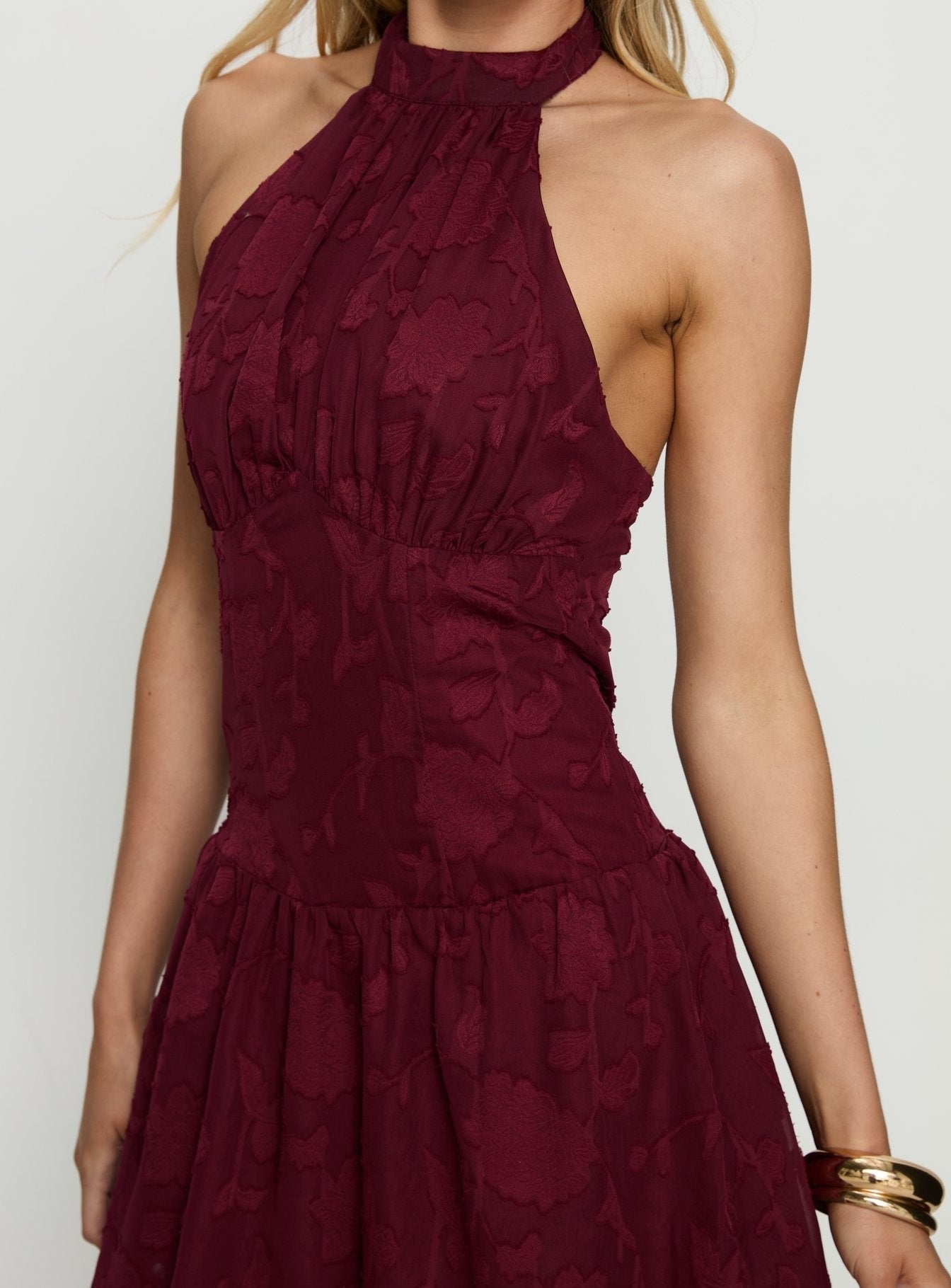 Devane High Neck Halter Romper Red