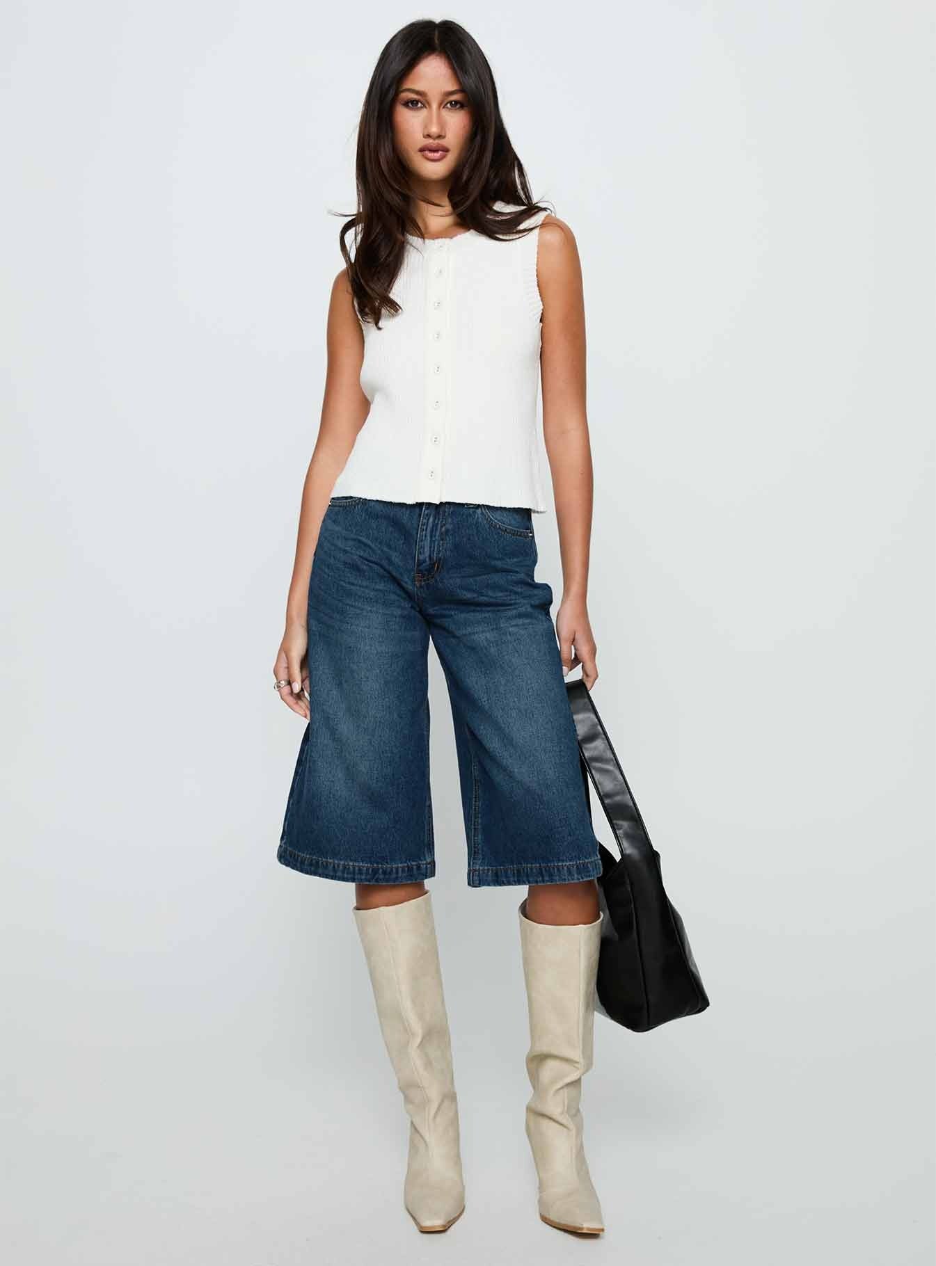 Ollison Longline Denim Shorts Blue