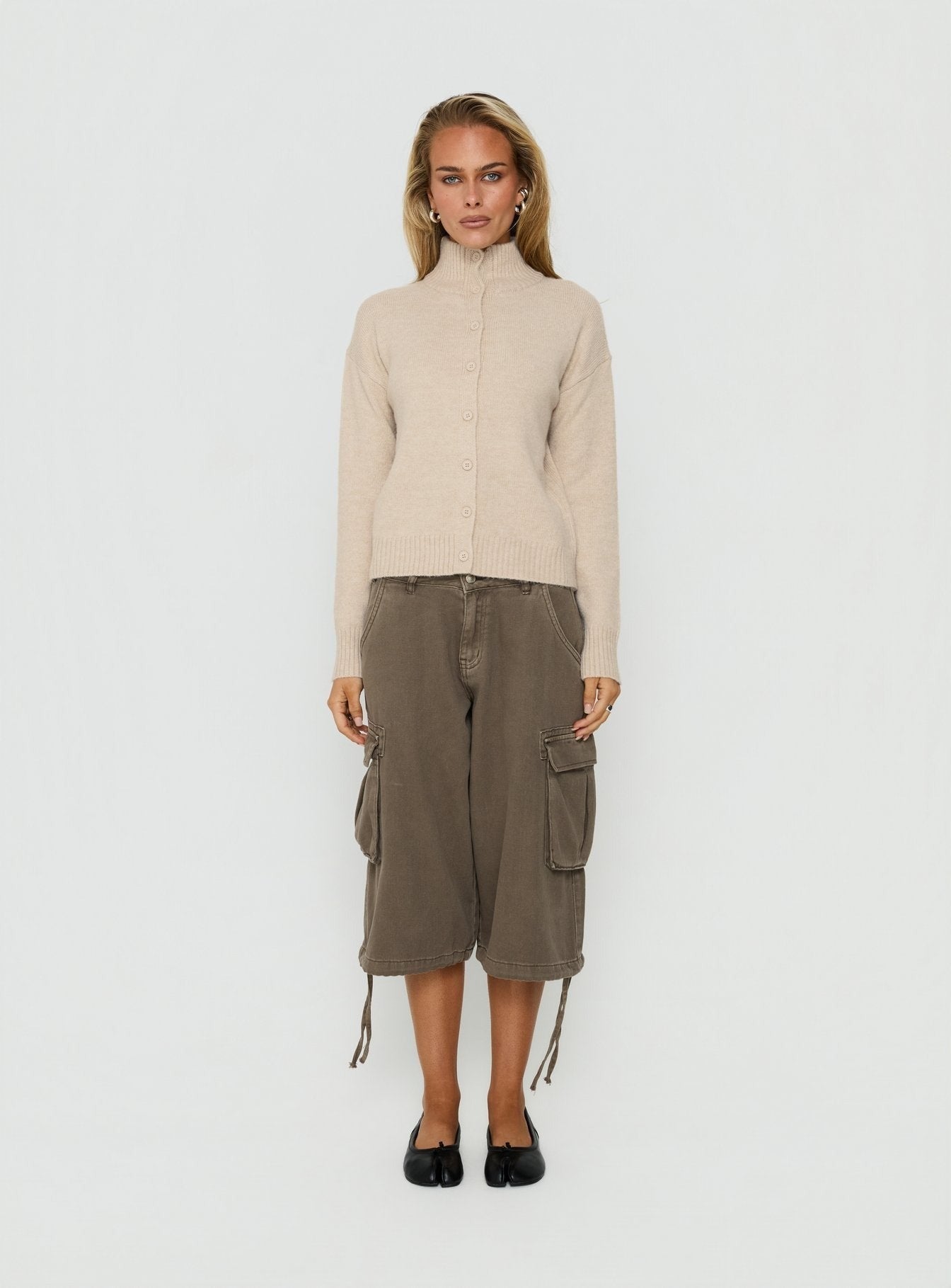 Klaura Funnel Neck Cardigan Oat