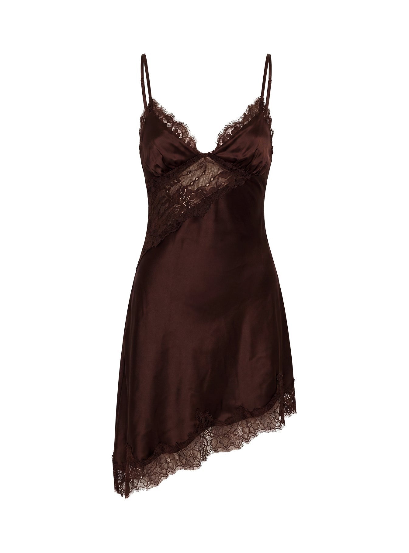 Raines Asymmetrical Lace Mini Dress Brown