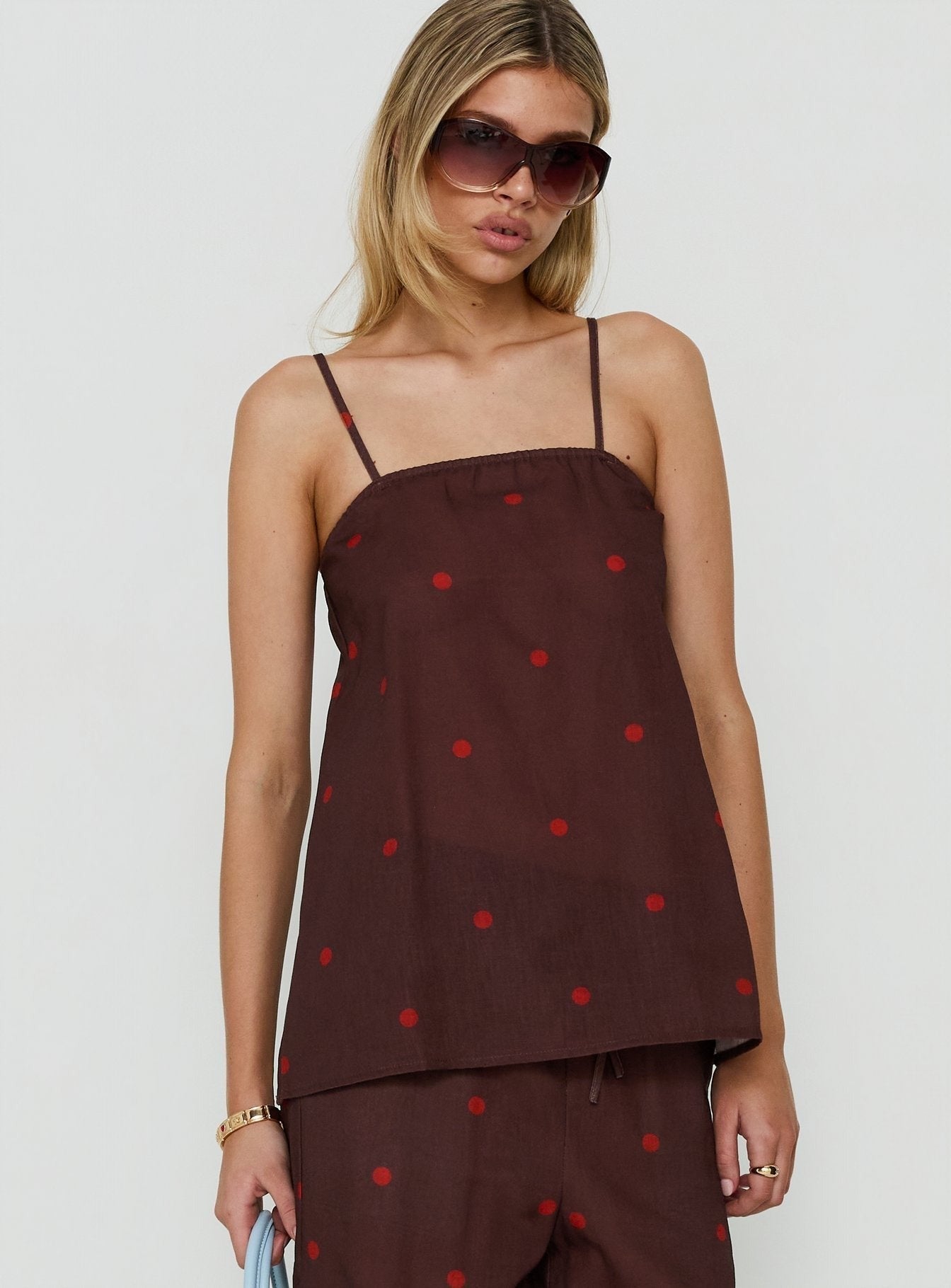 Bellara Longline Cami Top Chocolate / Red Polka Dot