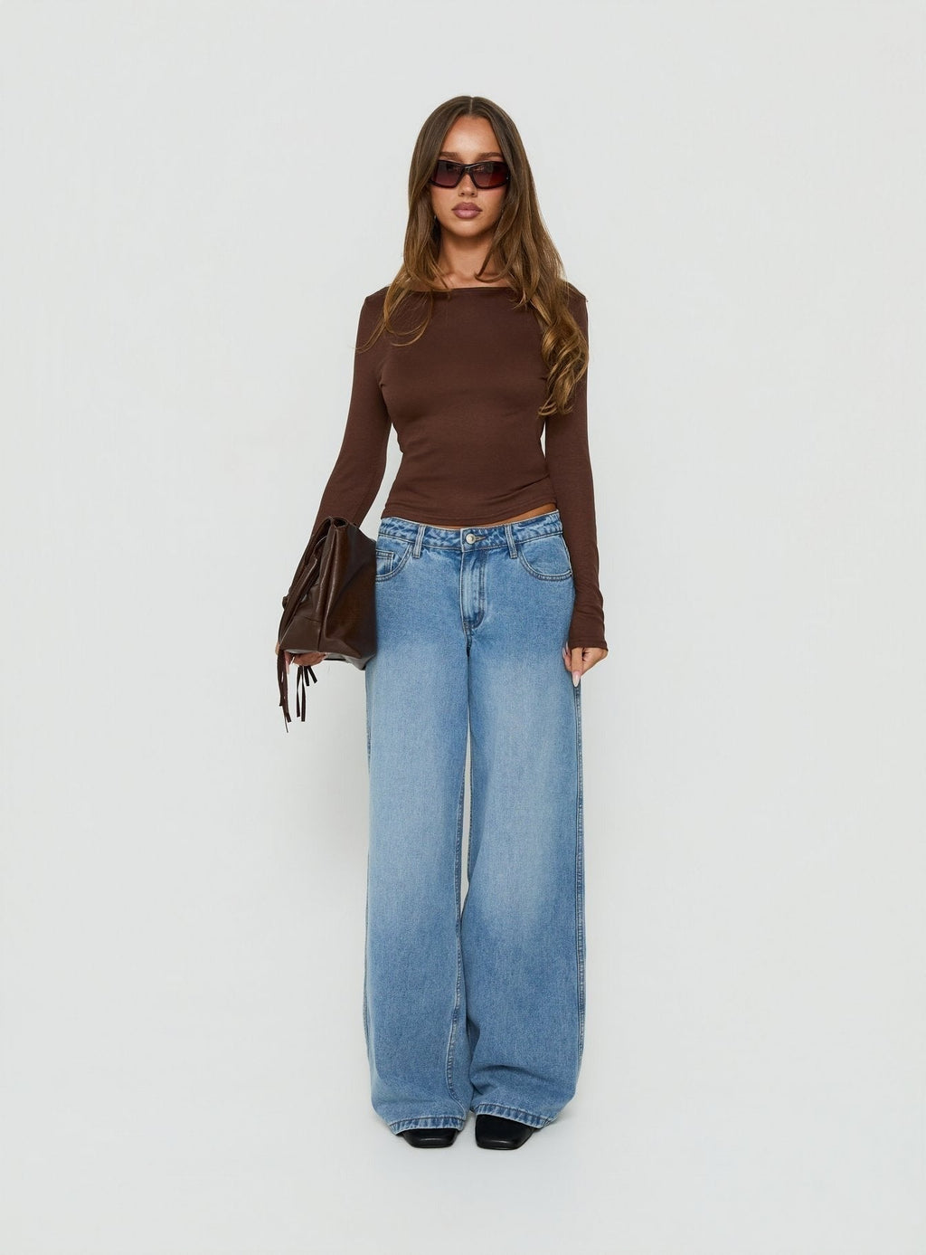 Long Weekends Semi-Sheer Long Sleeve Top Brown