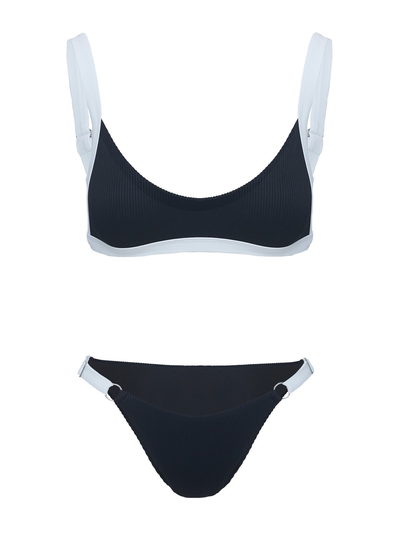 Tavison High Cut Ribbed Bikini Bottoms Black