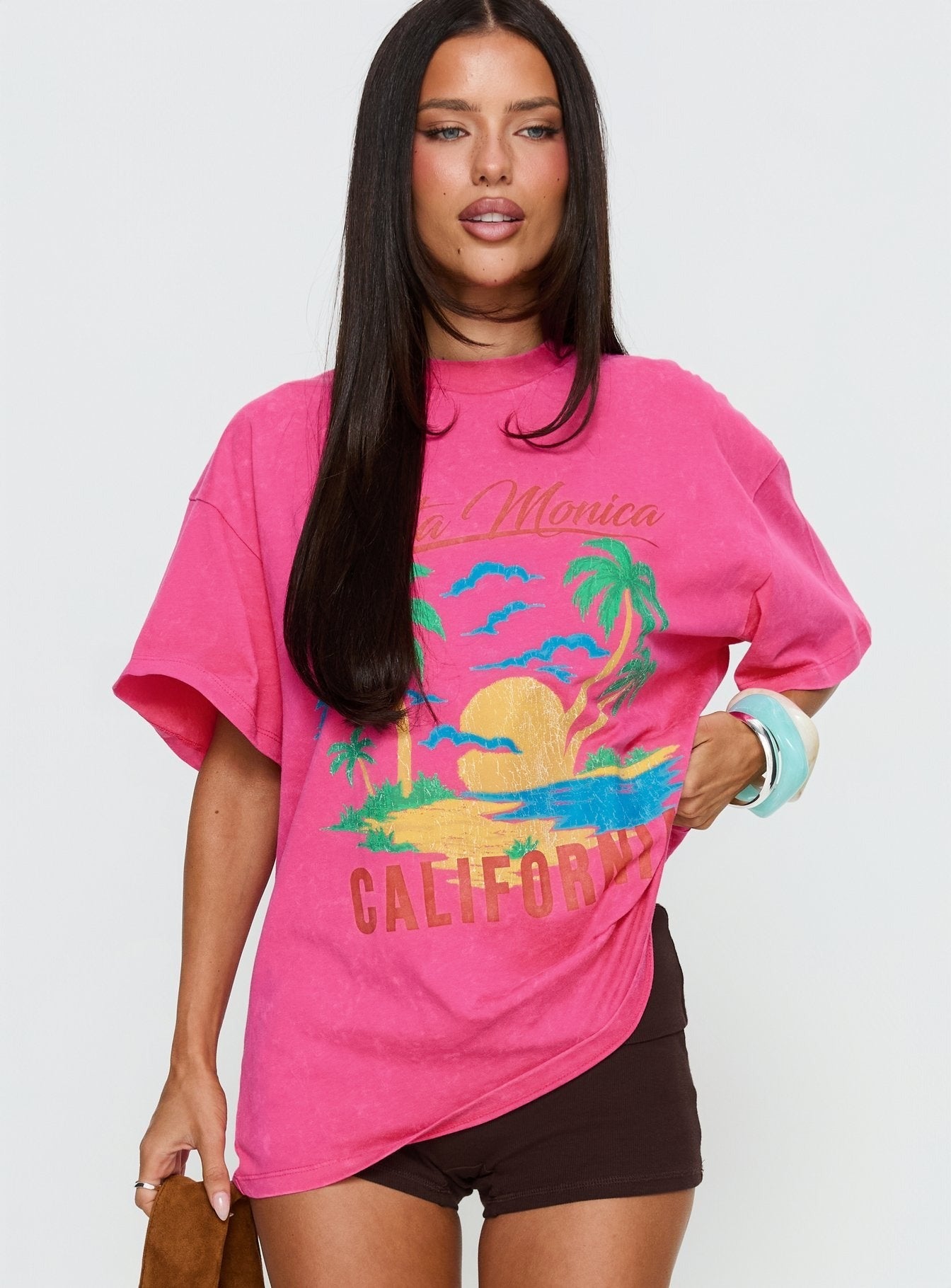 Santa Monica Beach Oversized Graphic Tee Washed Pink