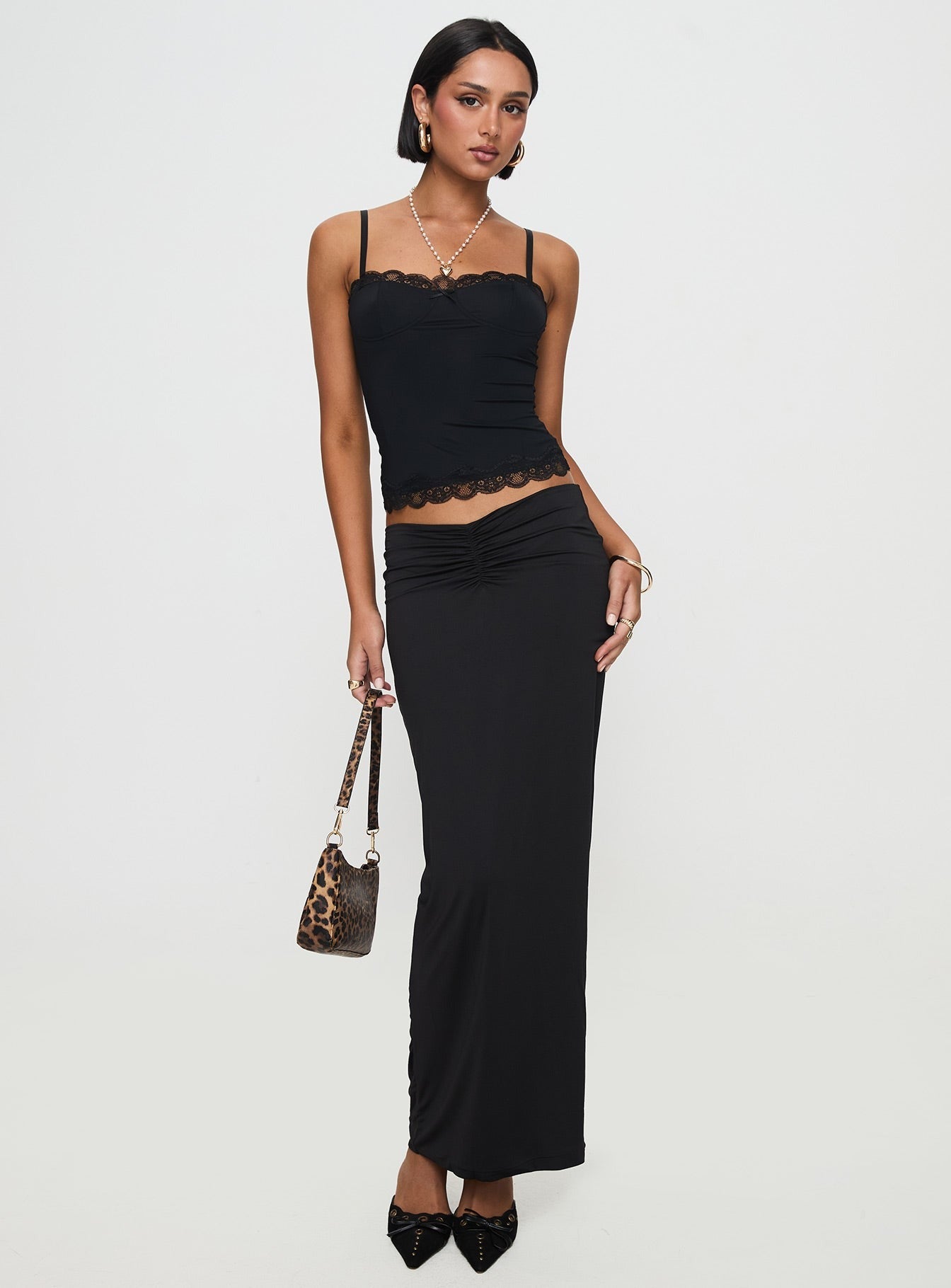Kalyn Ruched Front Maxi Skirt Black