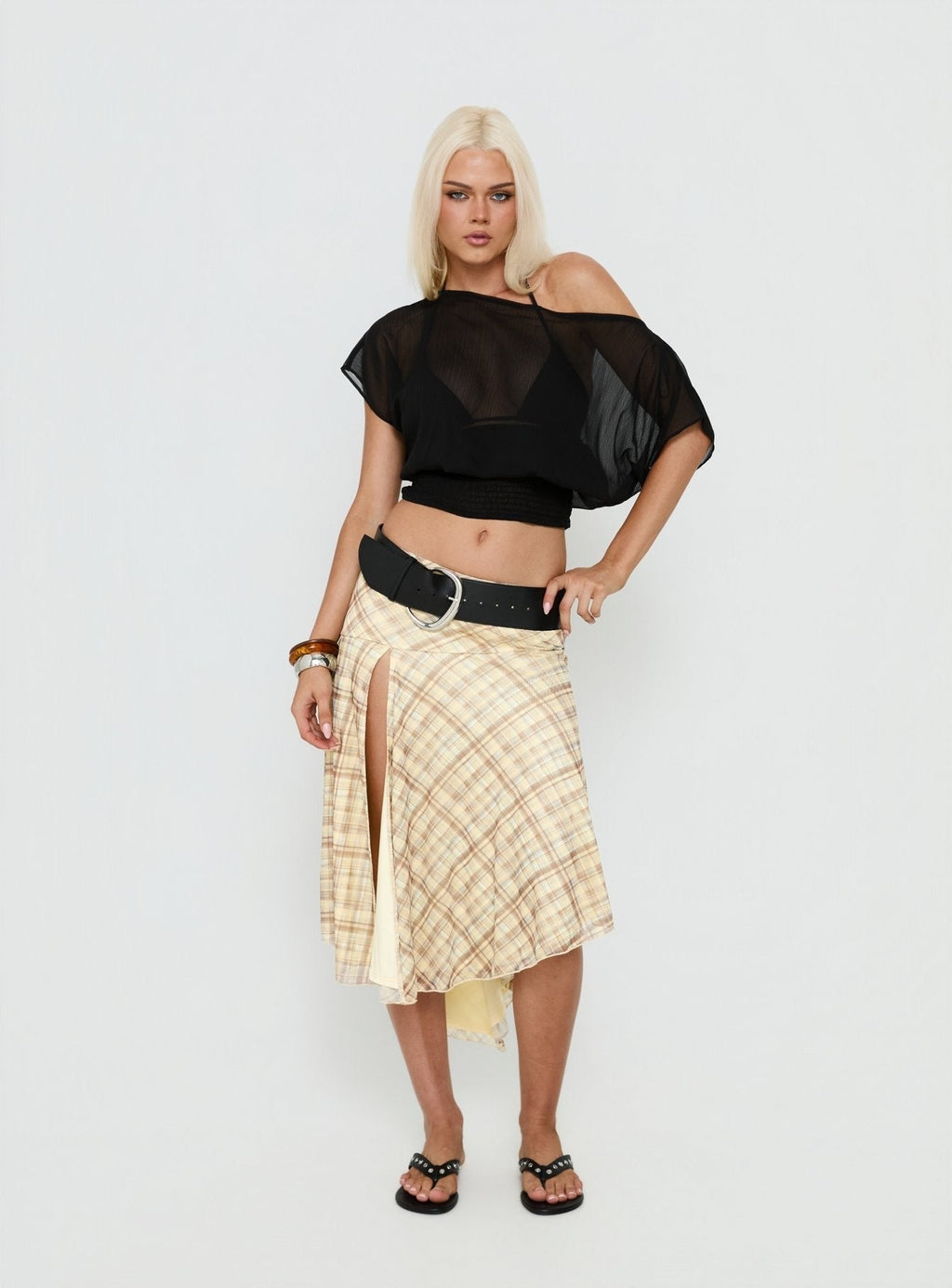 Maxtonn Sheer Off Shoulder Top Black