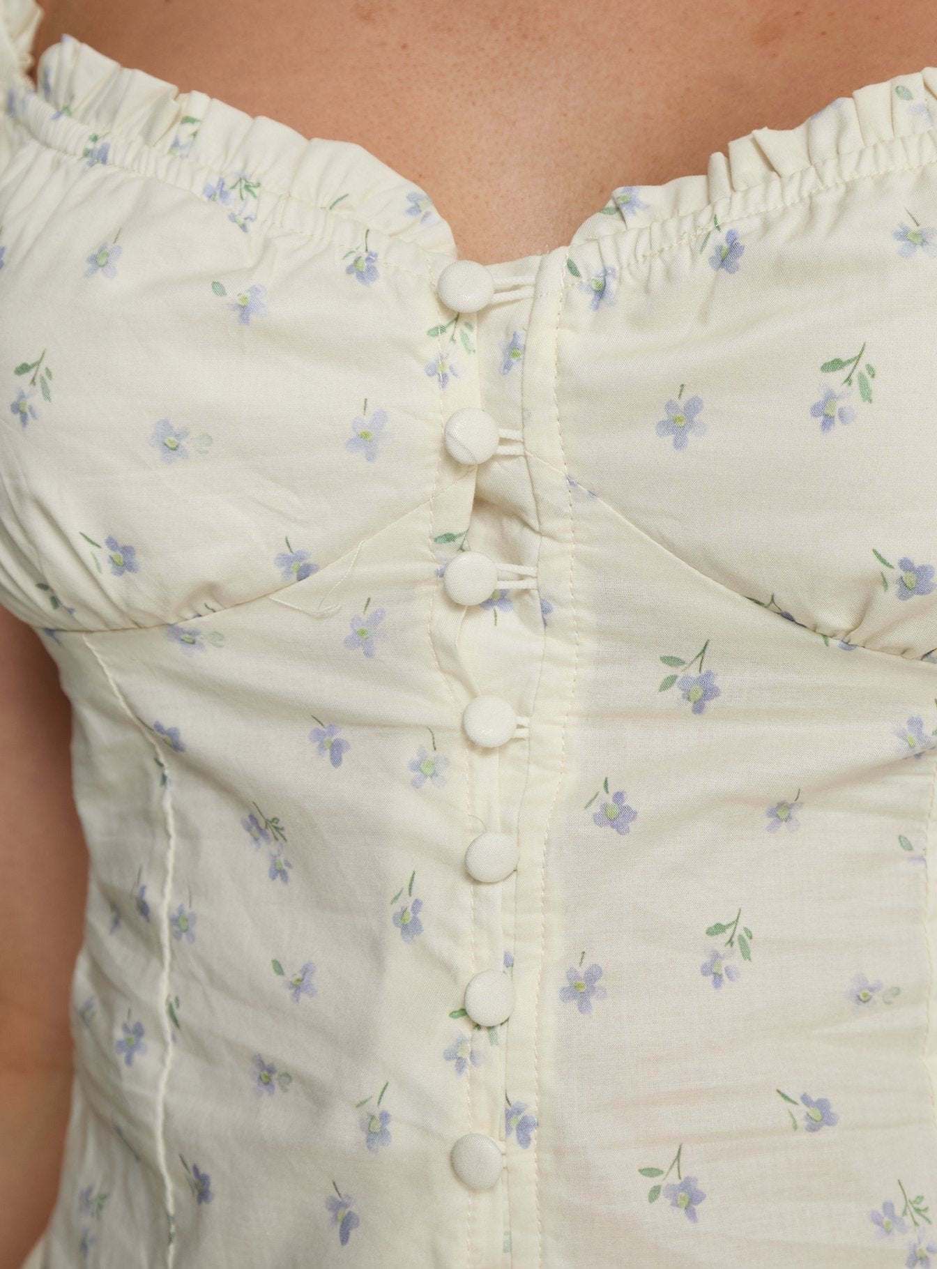 Suiter Frill Detail Top Cream Floral