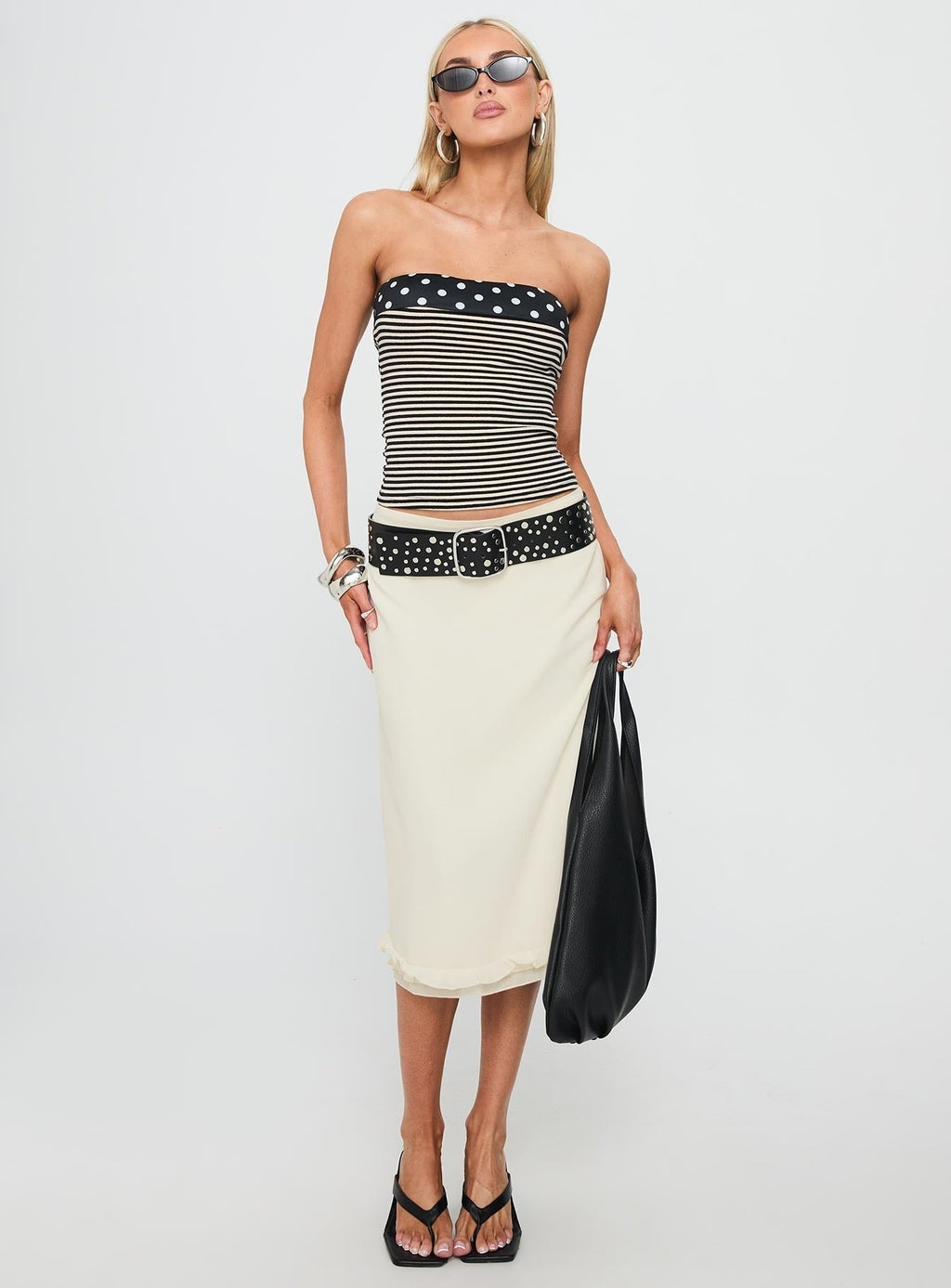 Rosette Frill Midi Skirt Cream