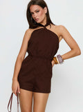 Presslee Tie Neck Playsuit Brown