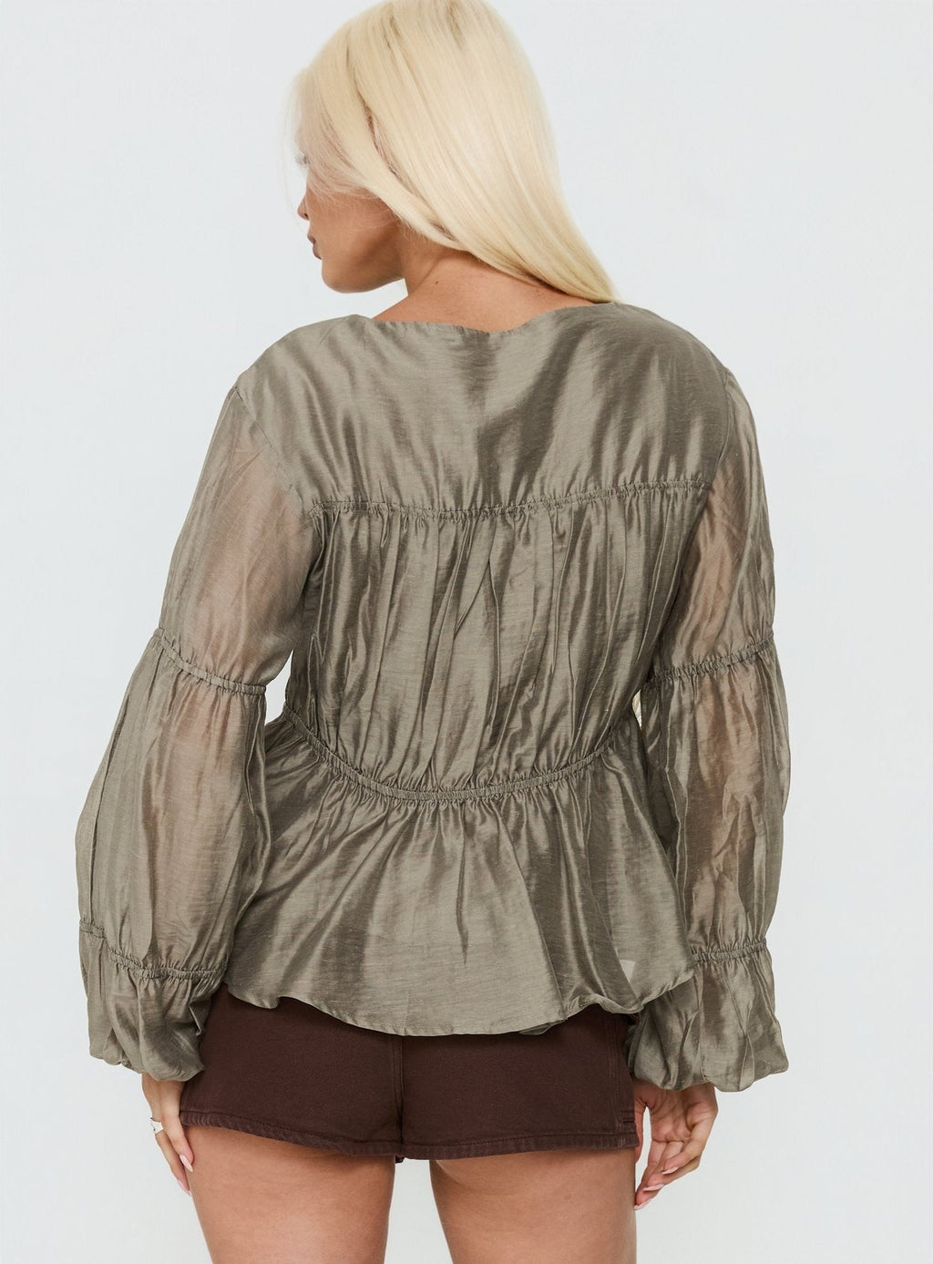 Xamira Ruched Long Sleeve Top Olive