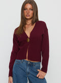 Nolie Hardware Detail Knit Cardigan Wine