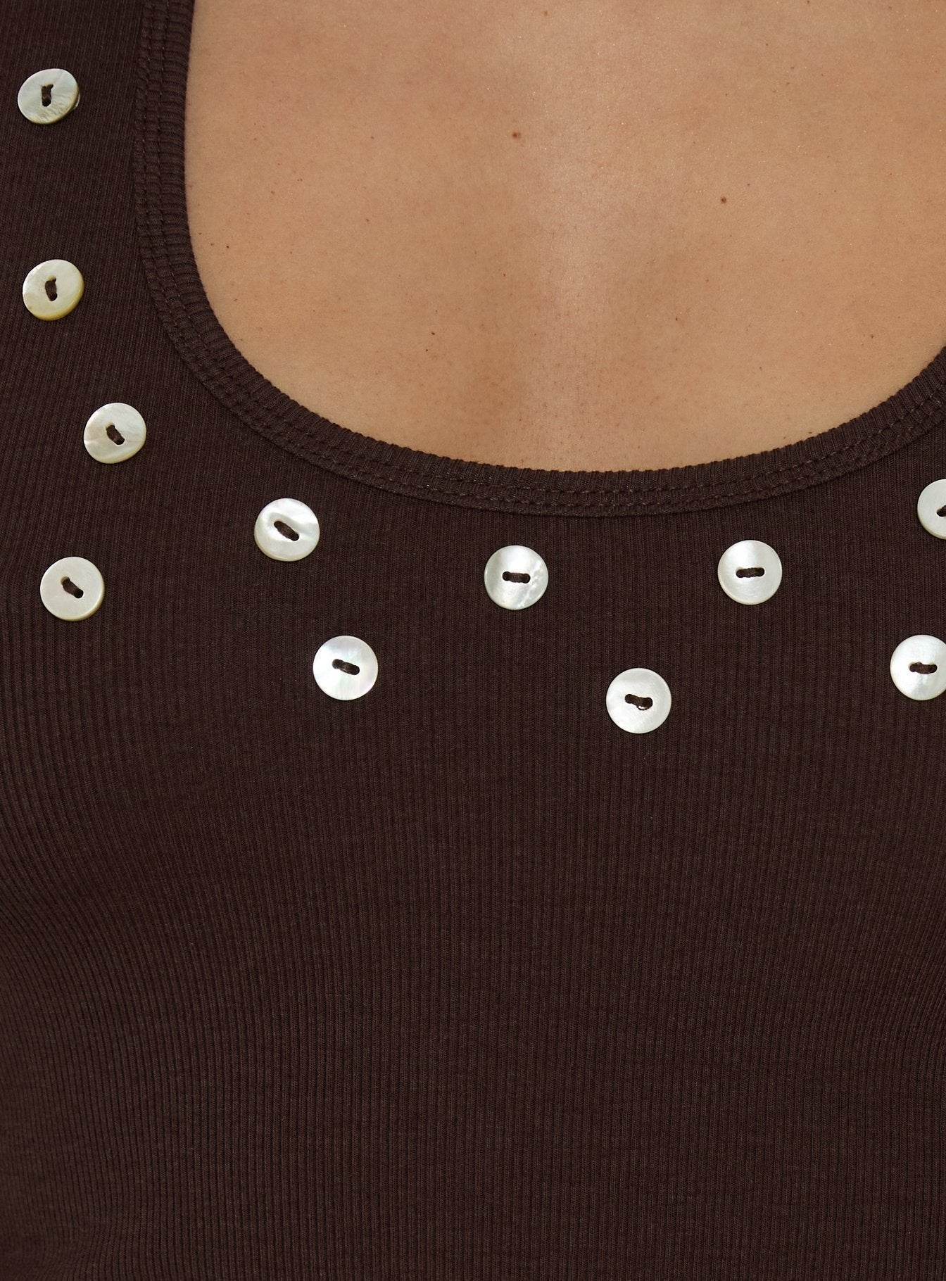 Renara Halter Ribbed Button Top Brown