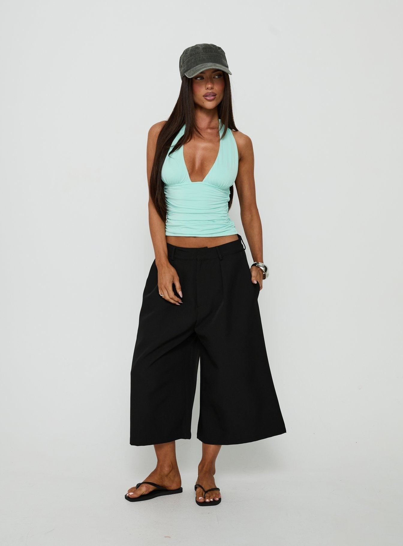 Keerah Tie Neck Halter Top Aqua