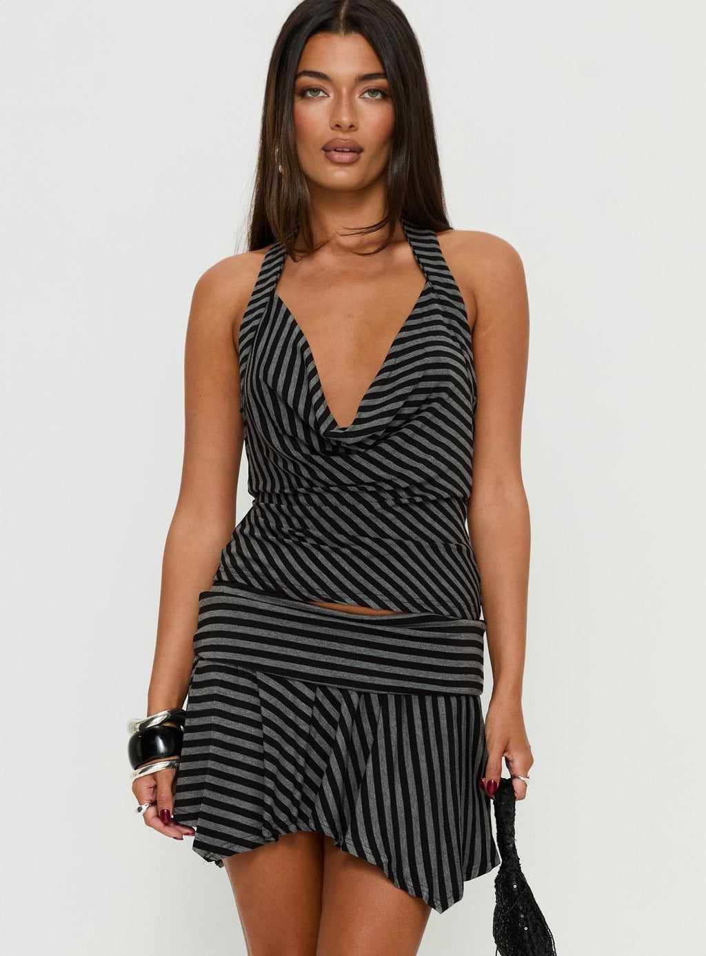 Dyana Asymmetrical Skort Grey / Black Stripe