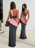 Loletta Draped One Shoulder Maxi Dress Charcoal / Pink