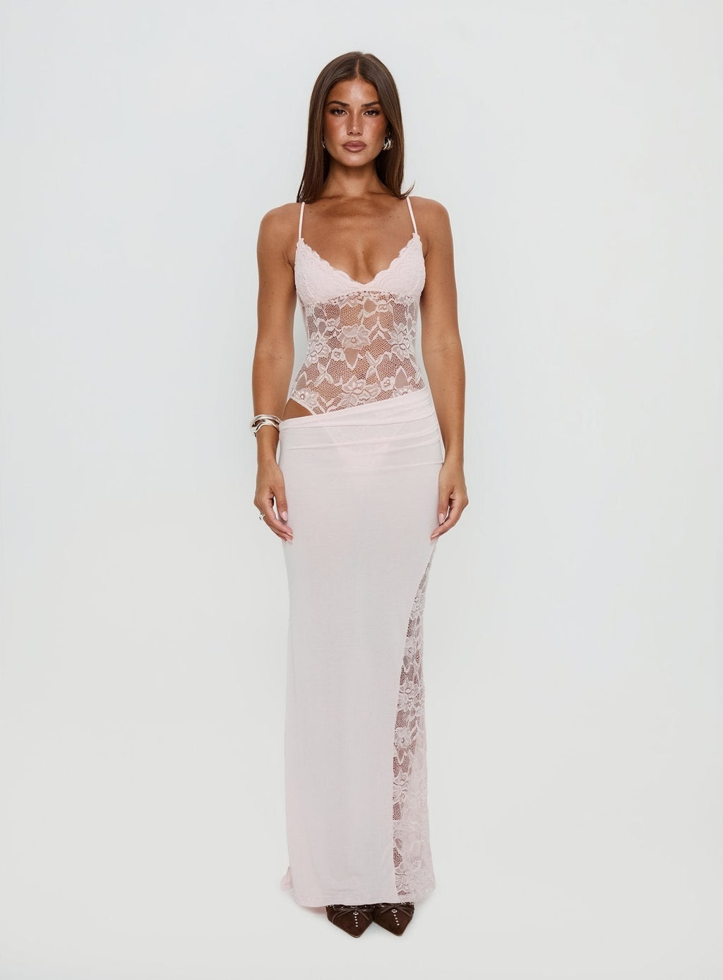 Chantella Lace Cut Out Maxi Dress Baby Pink