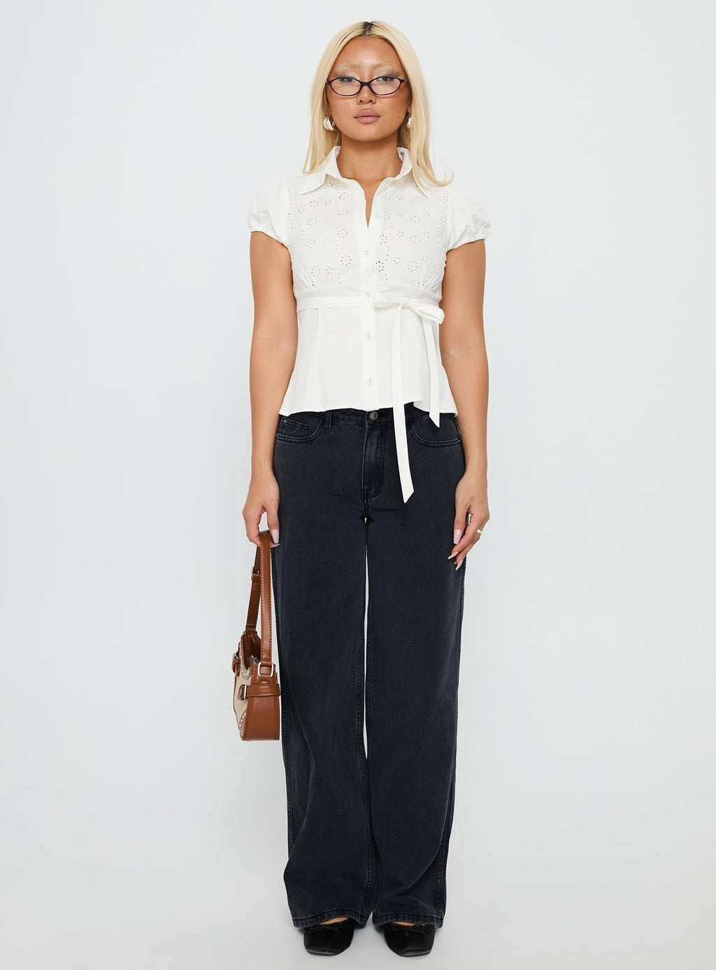 Kavira Tie Bust Short Sleeve Shirt White