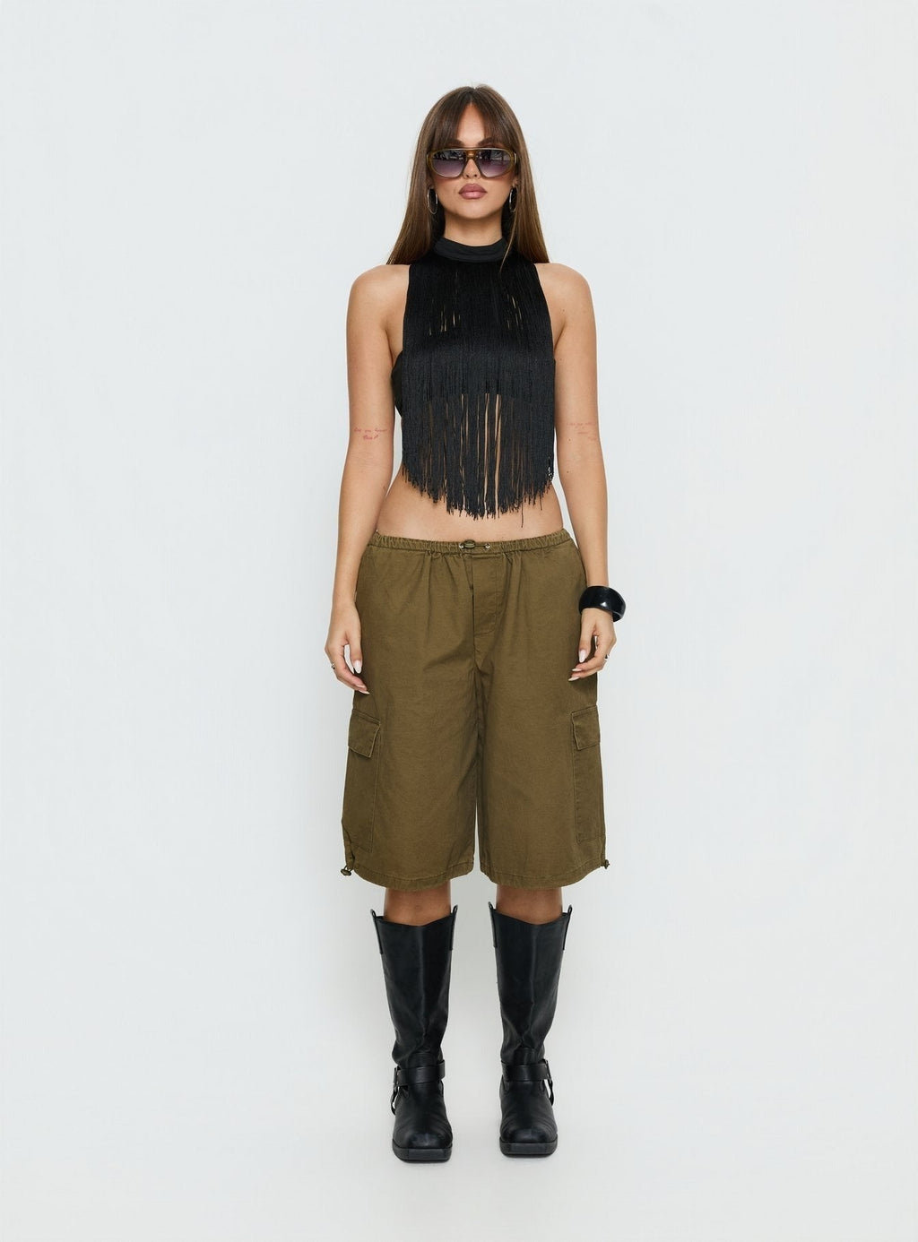 Allyza Baggy Cargo Shorts Olive