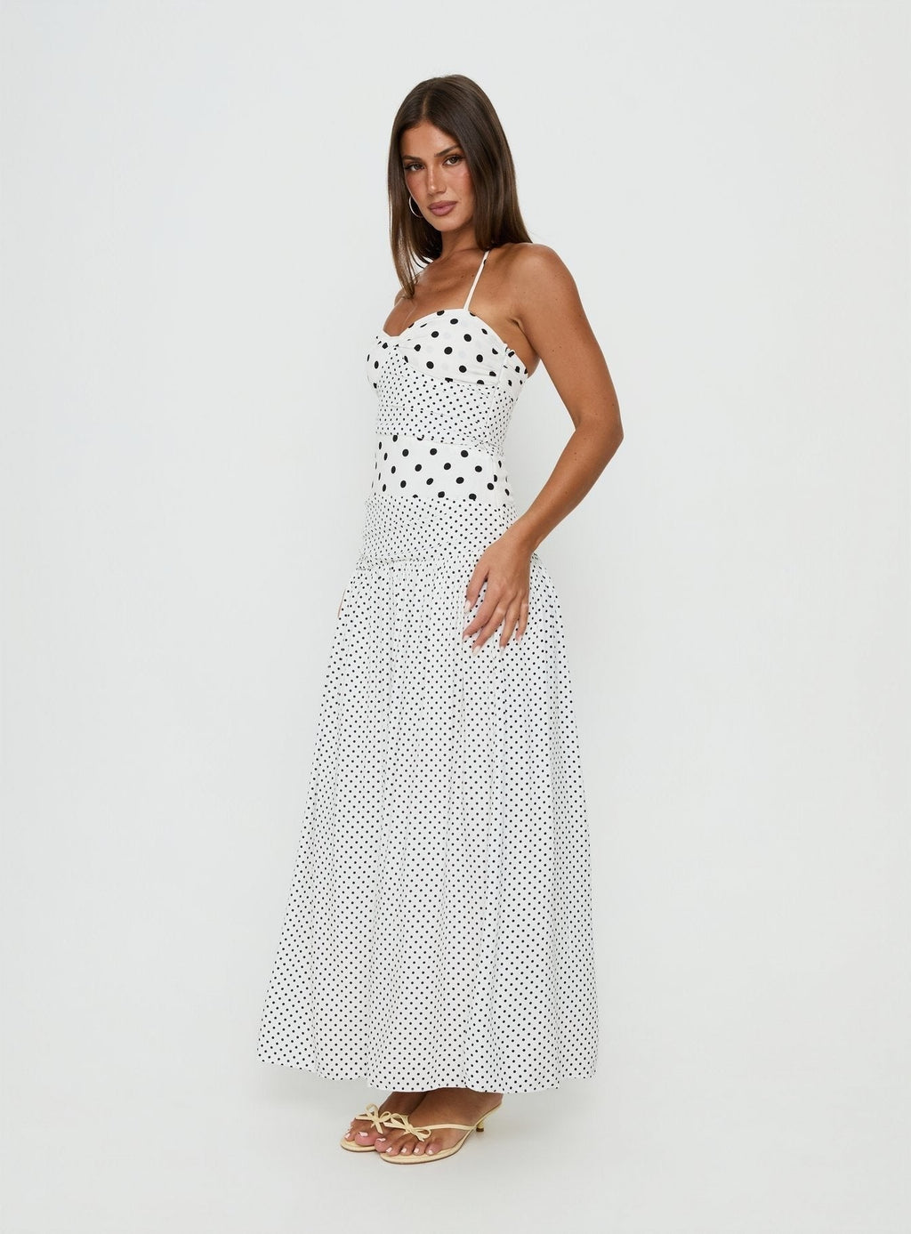 Marguerite Halter Maxi Dress White Polka Dot
