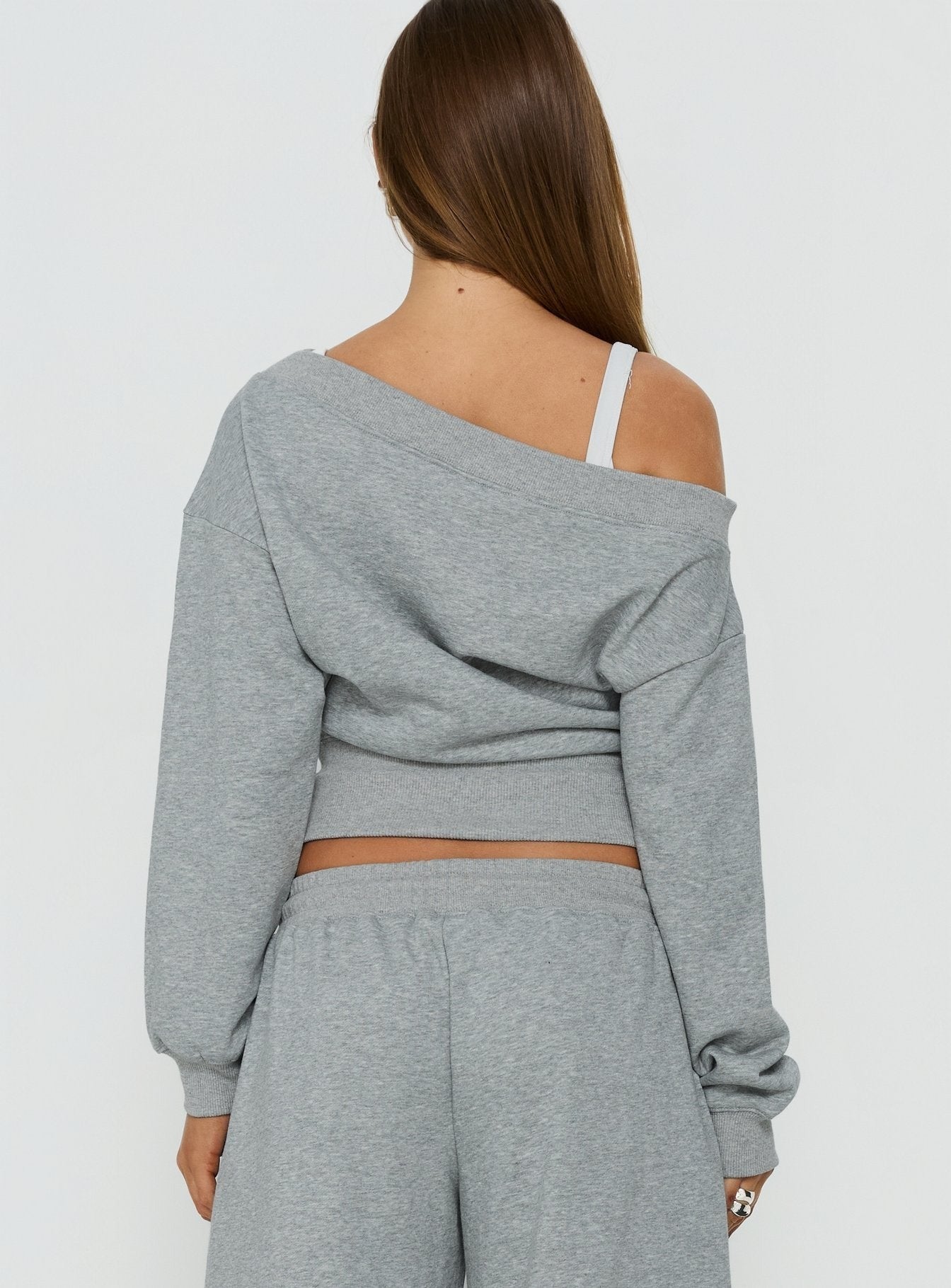 Kohdie Off Shoulder Fleece Jumper Grey Marle