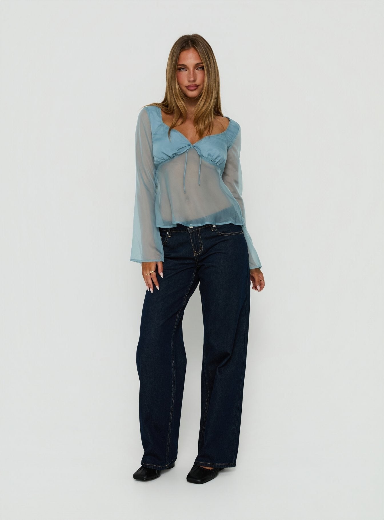 Beecher Sheer Long Sleeve Top Slate