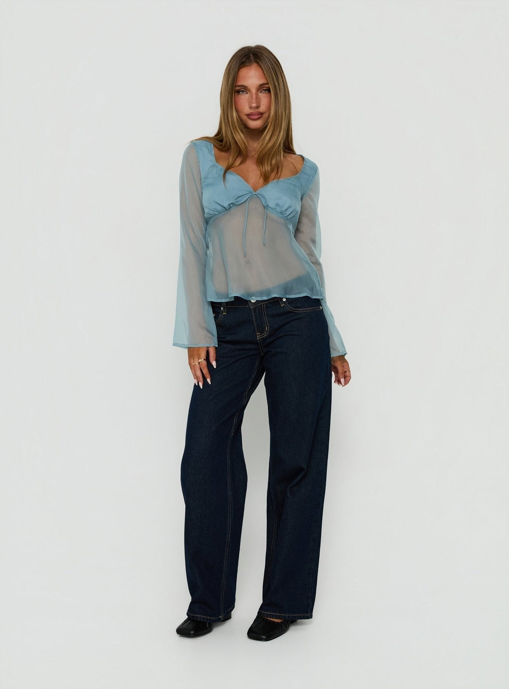 Beecher Sheer Long Sleeve Top Slate