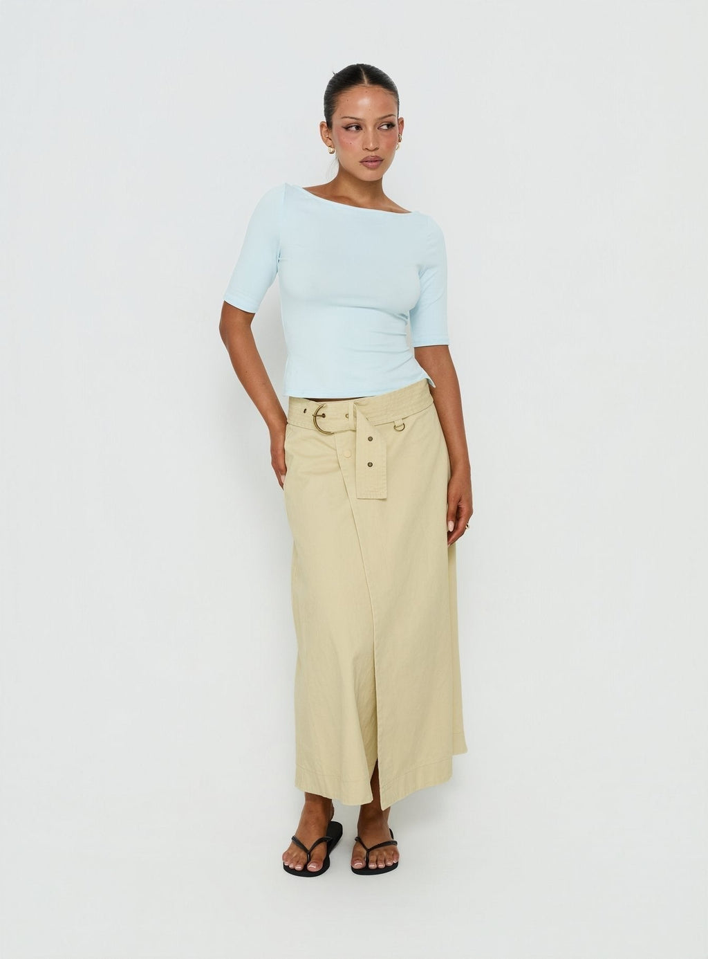True Visions Belted Maxi Skirt Sand