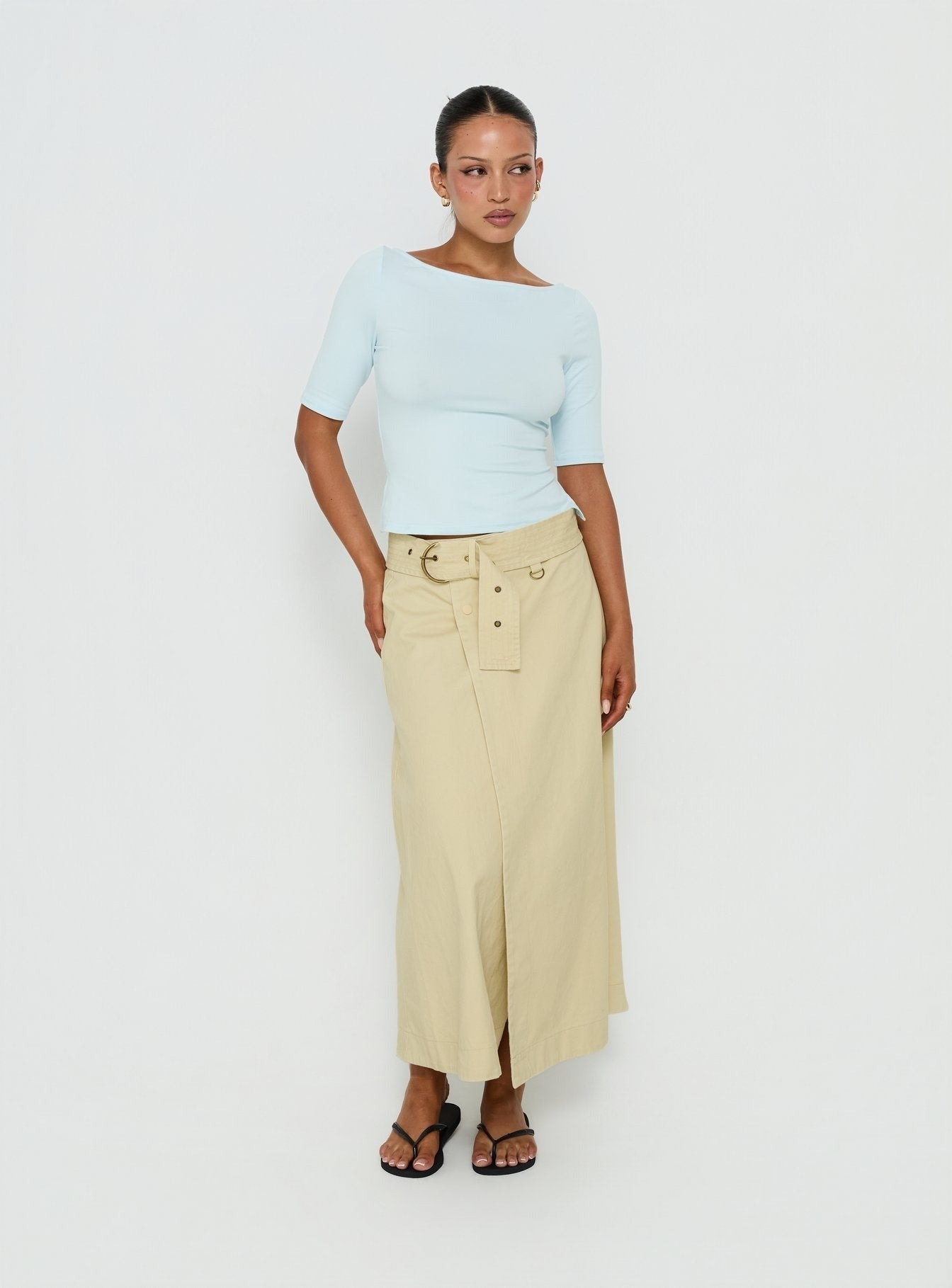 True Visions Belted Maxi Skirt Sand