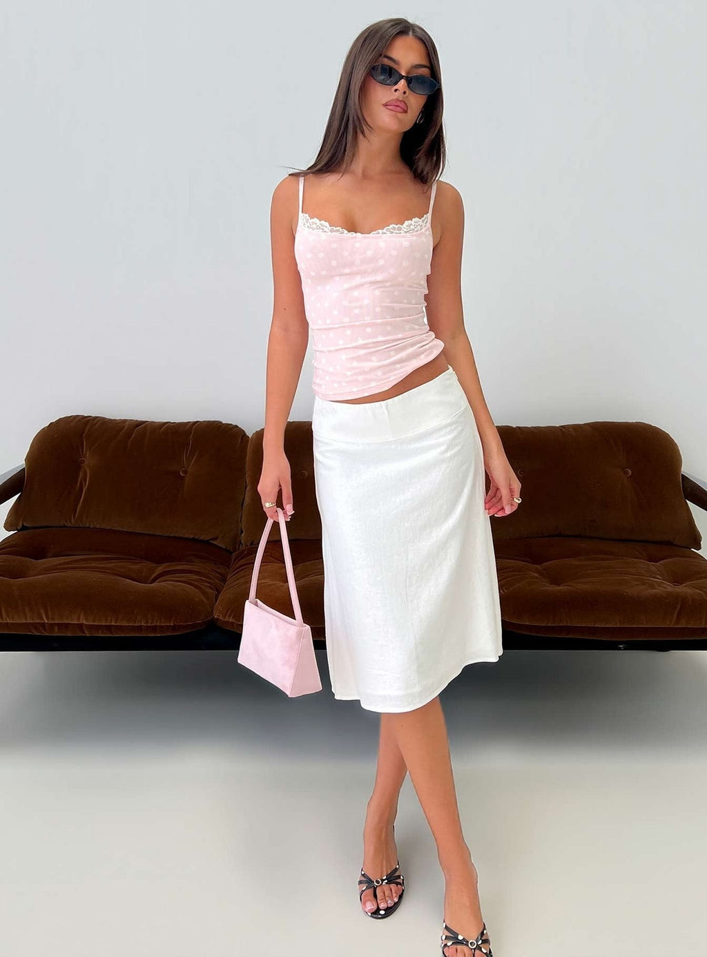 Such Delight Linen Midi Skirt White